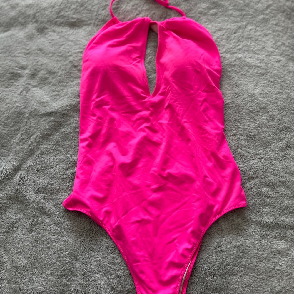 PINK Victoria's Secret Swimwear Hot Pink V-Neck One Piece